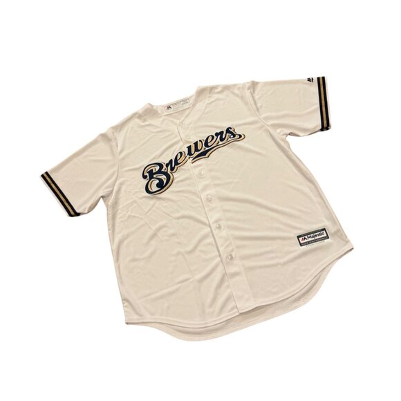 Majestic Milwaukee Brewers Cool Base MLB Baseball Jersey White Men's XL NEW - Picture 3 of 10